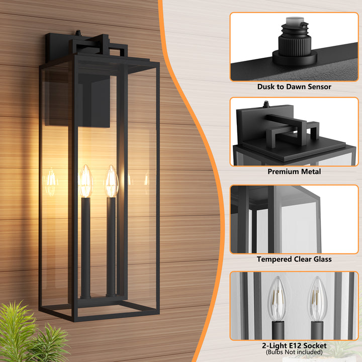 Harbor Black and Gold Base Outdoor Wall Light with Dusk to Dawn and Clear Tempered Glass #OW7102