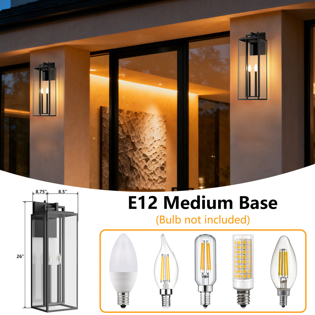Harbor Black and Gold Base Outdoor Wall Light with Dusk to Dawn and Clear Tempered Glass #OW7102