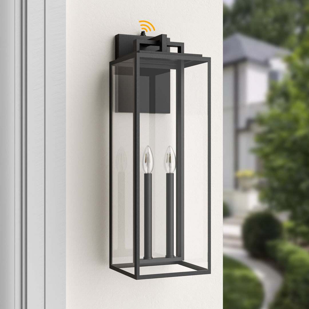 Harbor Black and Gold Base Outdoor Wall Light with Dusk to Dawn and Clear Tempered Glass #OW7102