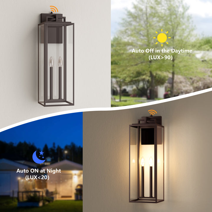 Harbor Black and Gold Base Outdoor Wall Light with Dusk to Dawn and Clear Tempered Glass #OW7102