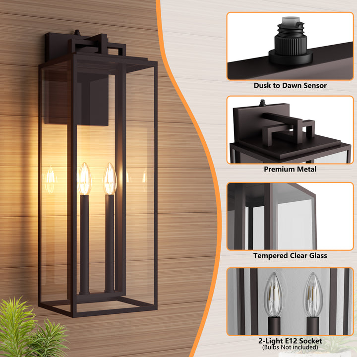 Harbor Black and Gold Base Outdoor Wall Light with Dusk to Dawn and Clear Tempered Glass #OW7102