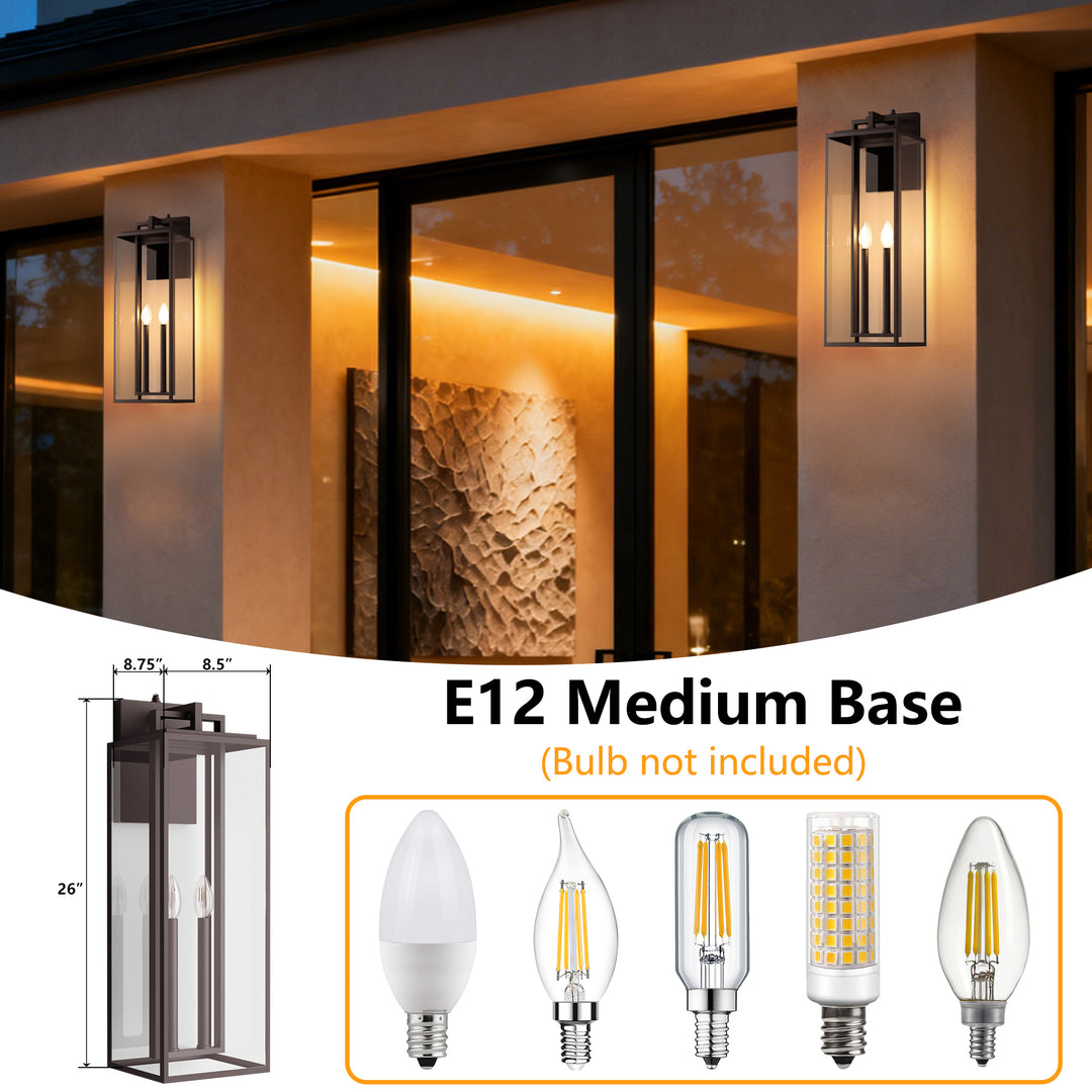 Harbor Black and Gold Base Outdoor Wall Light with Dusk to Dawn and Clear Tempered Glass #OW7102
