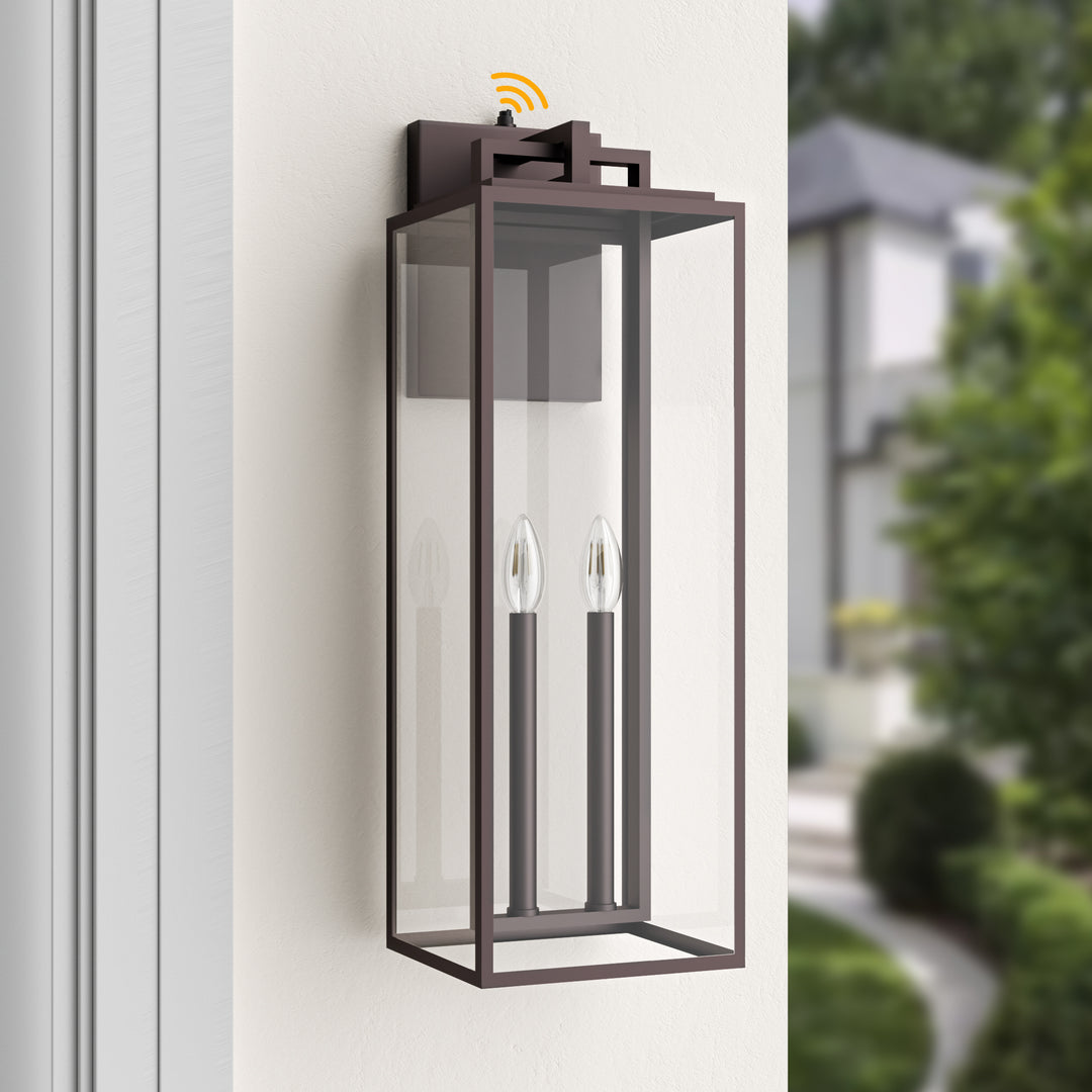 Harbor Black and Gold Base Outdoor Wall Light with Dusk to Dawn and Clear Tempered Glass #OW7102