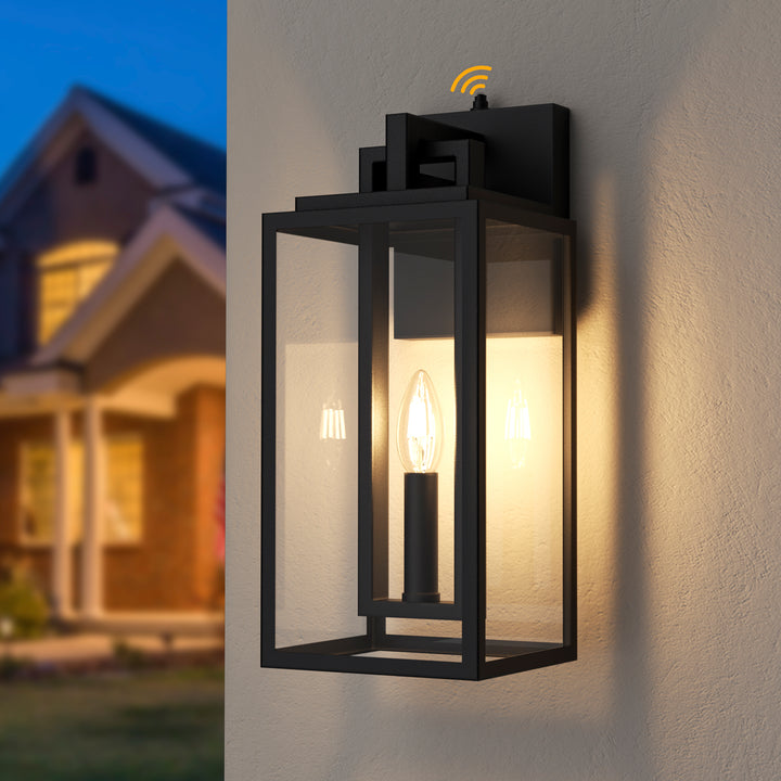 Harbor Black and Gold Base Outdoor Wall Light with Dusk to Dawn and Clear Tempered Glass #OW7102