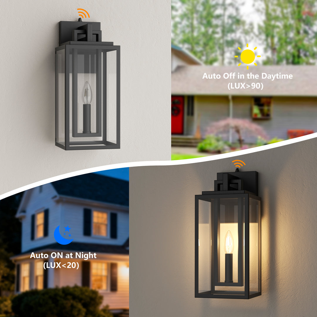 Harbor Black and Gold Base Outdoor Wall Light with Dusk to Dawn and Clear Tempered Glass #OW7102