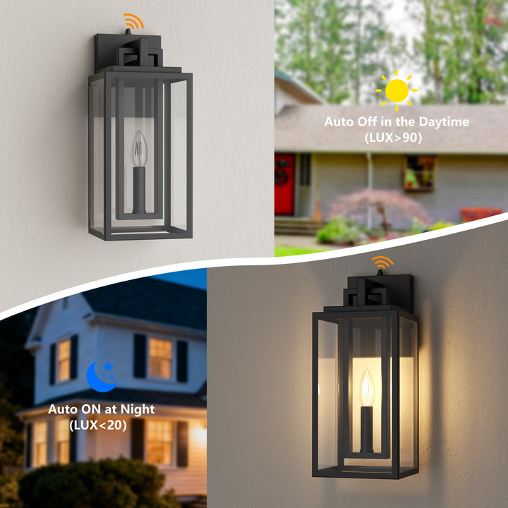 Harbor Black and Gold Base Outdoor Wall Light with Dusk to Dawn and Clear Tempered Glass #OW7102