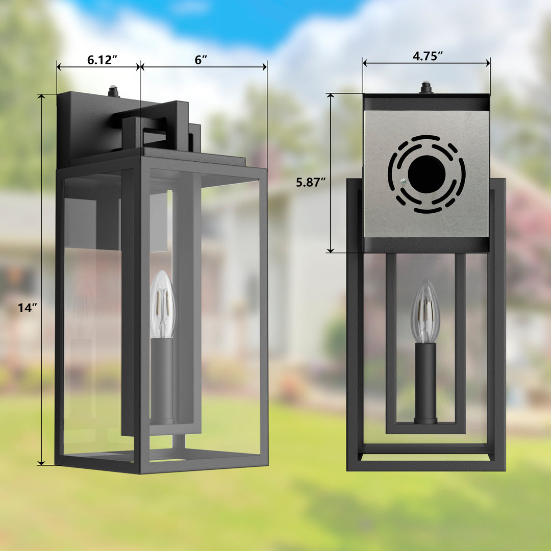 Harbor Black and Gold Base Outdoor Wall Light with Dusk to Dawn and Clear Tempered Glass #OW7102