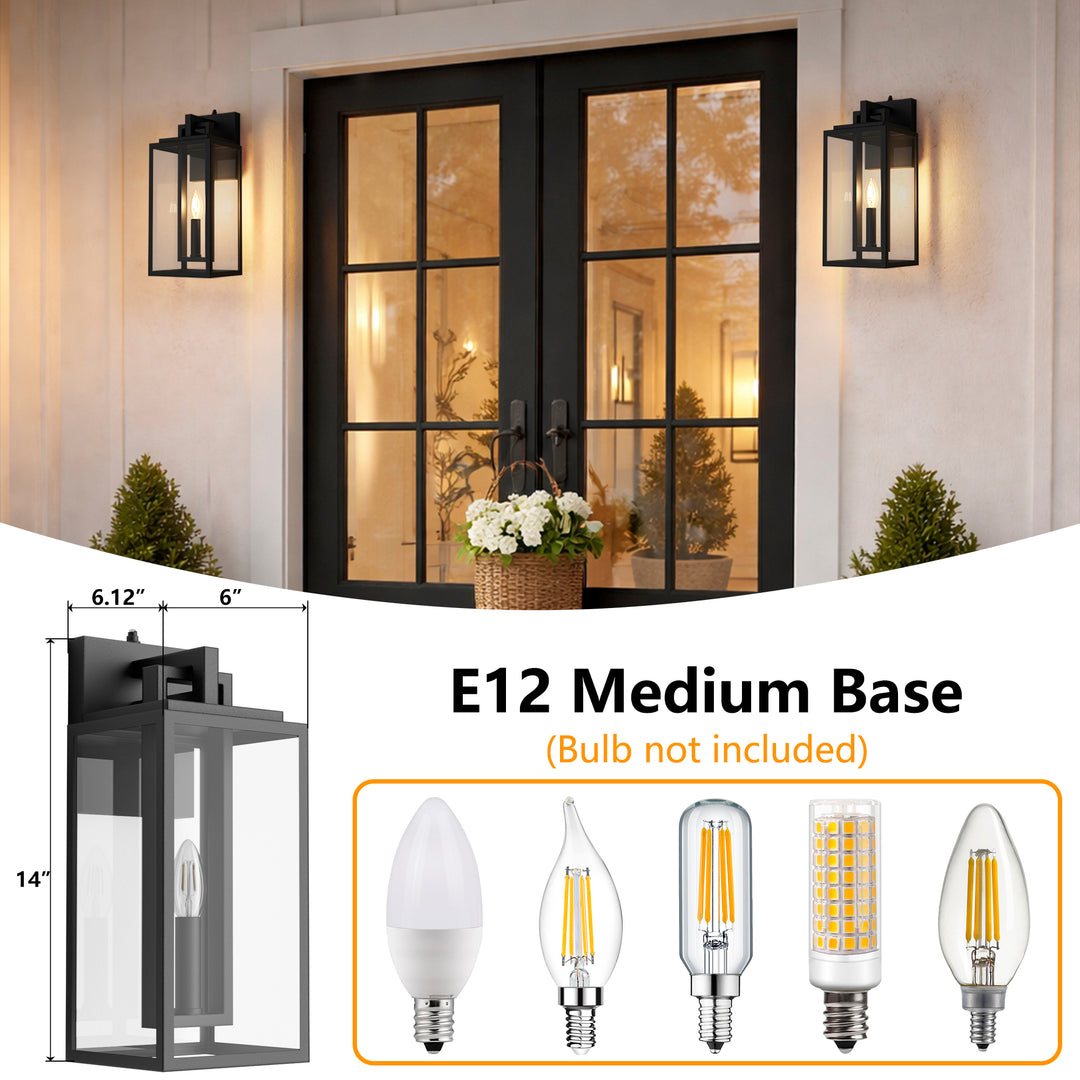 Harbor Black and Gold Base Outdoor Wall Light with Dusk to Dawn and Clear Tempered Glass #OW7102