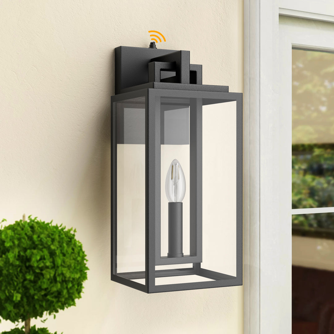 Harbor Black and Gold Base Outdoor Wall Light with Dusk to Dawn and Clear Tempered Glass #OW7102
