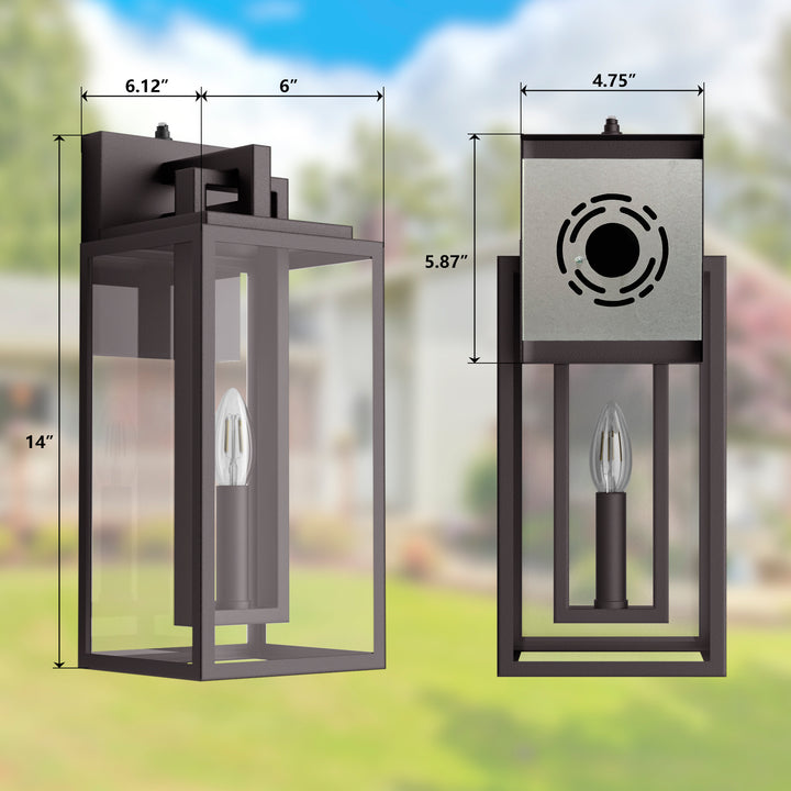 Harbor Black and Gold Base Outdoor Wall Light with Dusk to Dawn and Clear Tempered Glass #OW7102