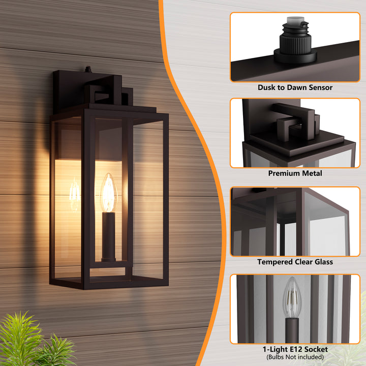 Harbor Black and Gold Base Outdoor Wall Light with Dusk to Dawn and Clear Tempered Glass #OW7102