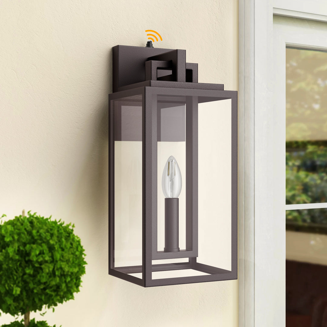 Harbor Black and Gold Base Outdoor Wall Light with Dusk to Dawn and Clear Tempered Glass #OW7102