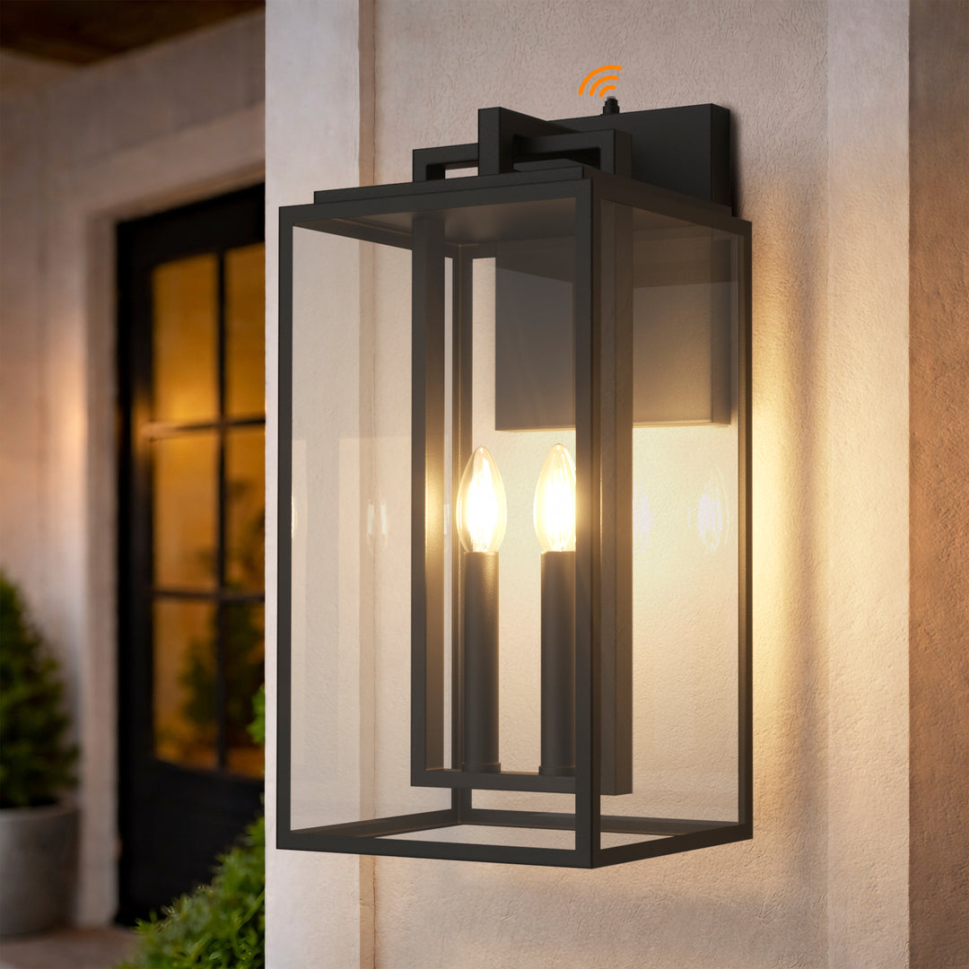 Harbor Black and Gold Base Outdoor Wall Light with Dusk to Dawn and Clear Tempered Glass #OW7102