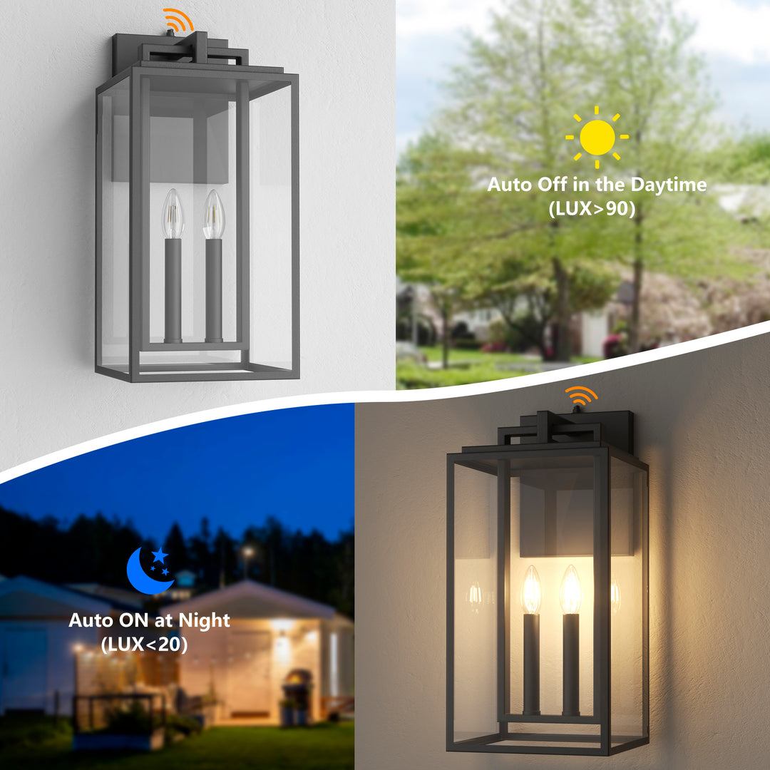 Harbor Black and Gold Base Outdoor Wall Light with Dusk to Dawn and Clear Tempered Glass #OW7102