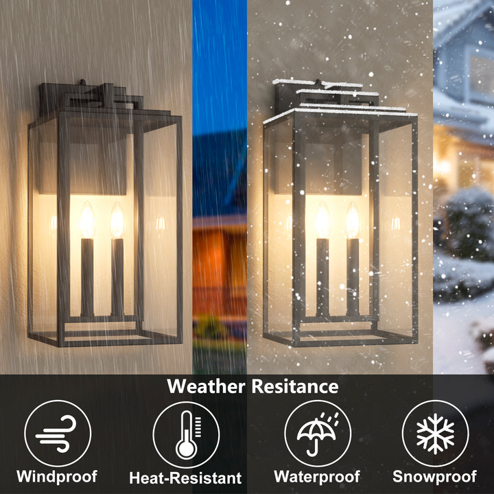 Harbor Black and Gold Base Outdoor Wall Light with Dusk to Dawn and Clear Tempered Glass #OW7102