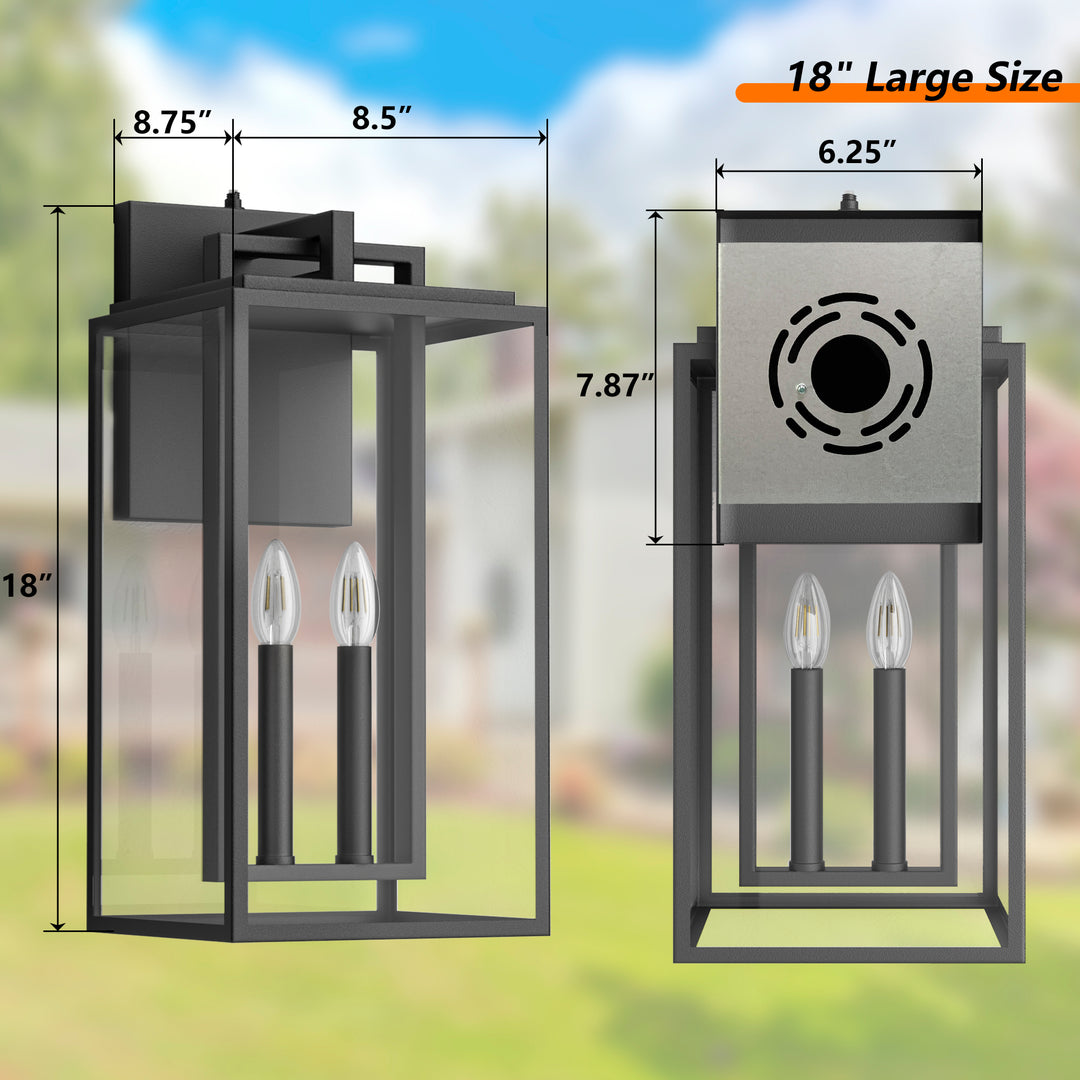 Harbor Black and Gold Base Outdoor Wall Light with Dusk to Dawn and Clear Tempered Glass #OW7102