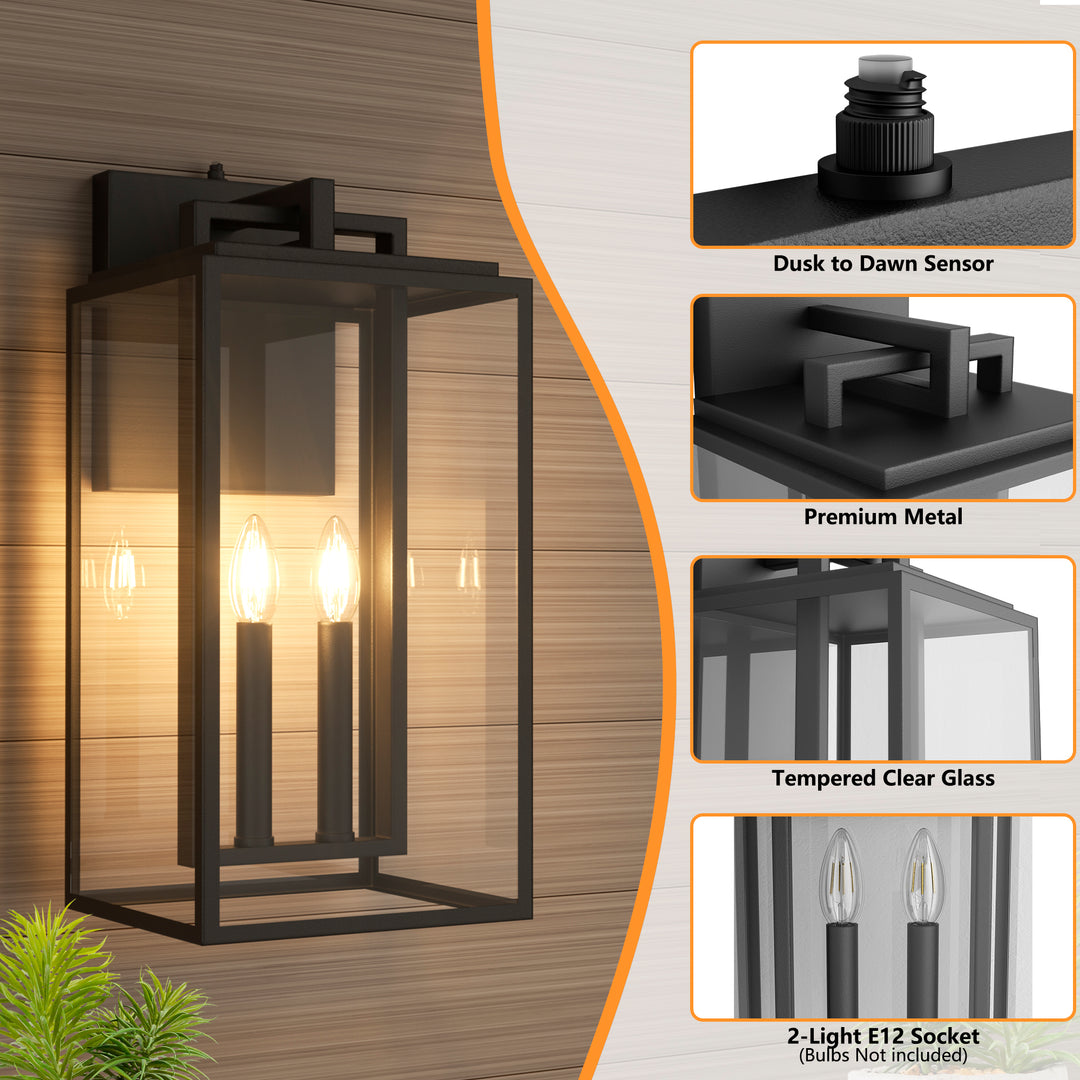 Harbor Black and Gold Base Outdoor Wall Light with Dusk to Dawn and Clear Tempered Glass #OW7102