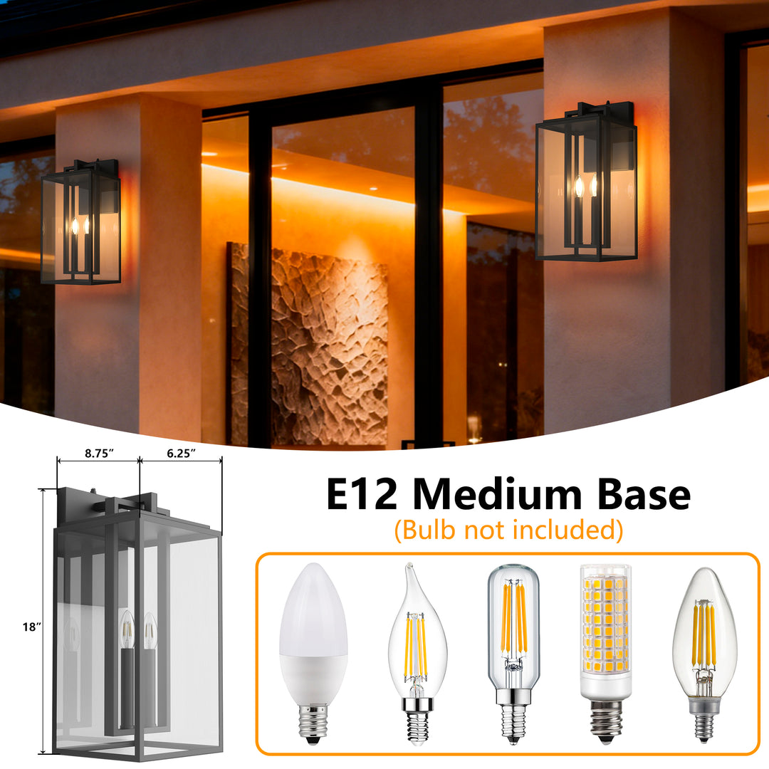 Harbor Black and Gold Base Outdoor Wall Light with Dusk to Dawn and Clear Tempered Glass #OW7102