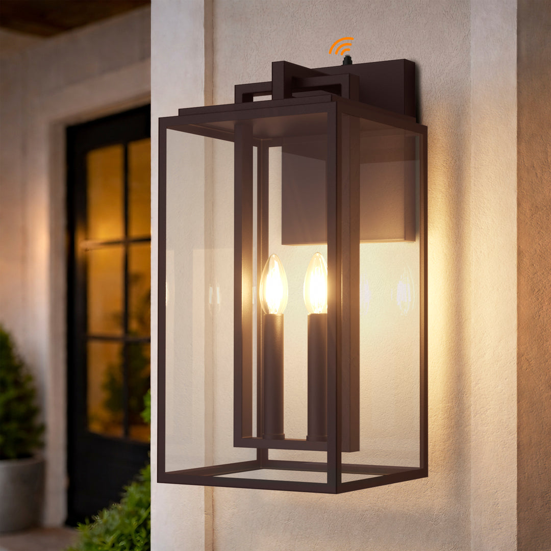 Harbor Black and Gold Base Outdoor Wall Light with Dusk to Dawn and Clear Tempered Glass #OW7102