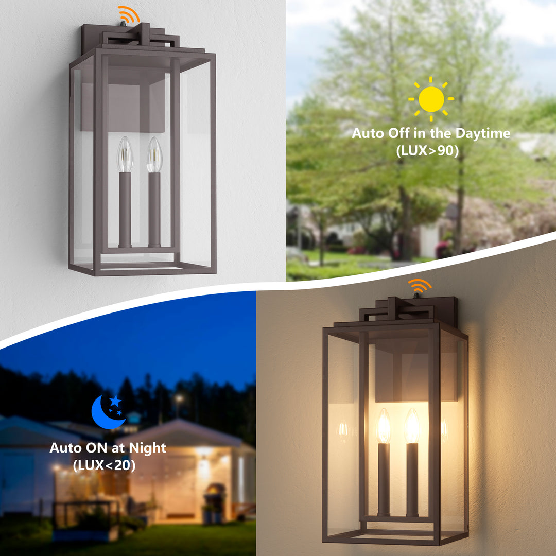 Harbor Black and Gold Base Outdoor Wall Light with Dusk to Dawn and Clear Tempered Glass #OW7102