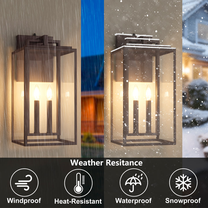 Harbor Black and Gold Base Outdoor Wall Light with Dusk to Dawn and Clear Tempered Glass #OW7102