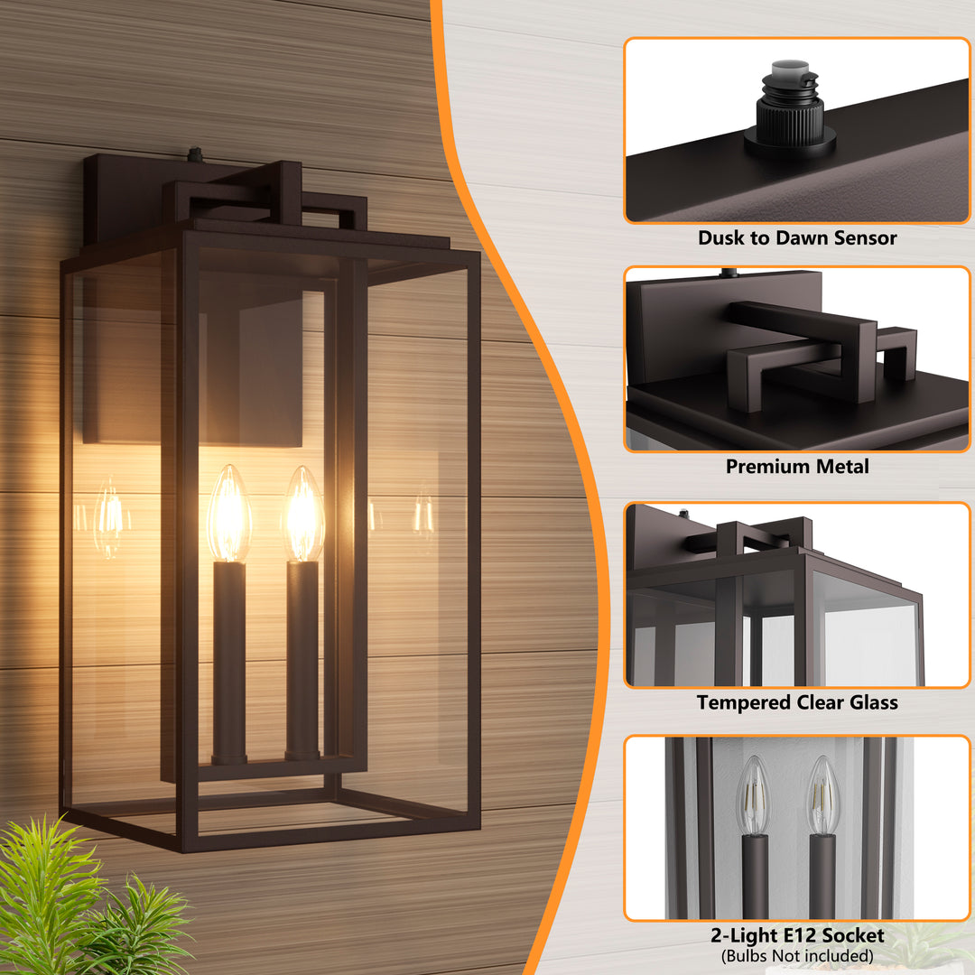 Harbor Black and Gold Base Outdoor Wall Light with Dusk to Dawn and Clear Tempered Glass #OW7102