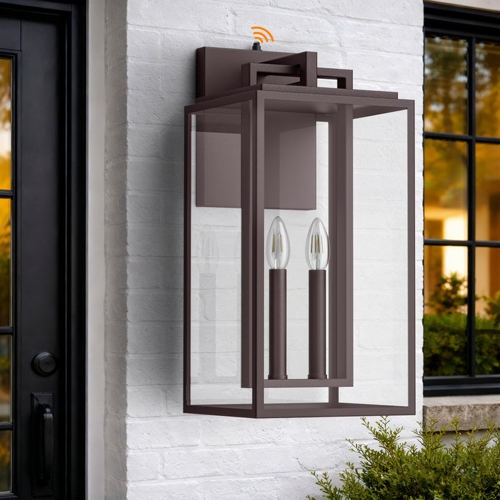 Harbor Black and Gold Base Outdoor Wall Light with Dusk to Dawn and Clear Tempered Glass #OW7102