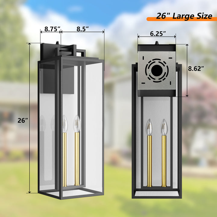 Harbor Black and Gold Base Outdoor Wall Light with Dusk to Dawn and Clear Tempered Glass #OW7102