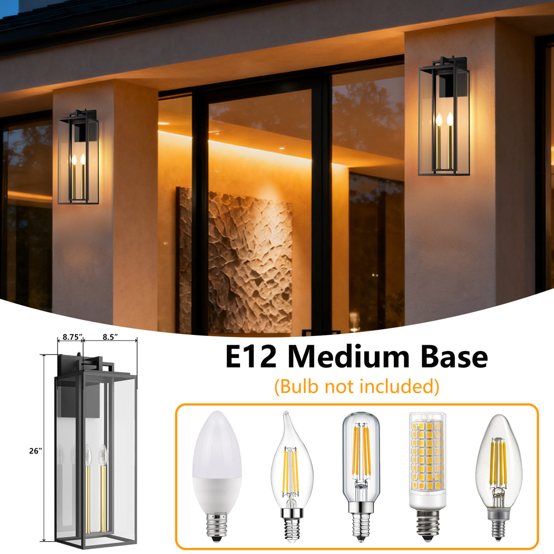 Harbor Black and Gold Base Outdoor Wall Light with Dusk to Dawn and Clear Tempered Glass #OW7102