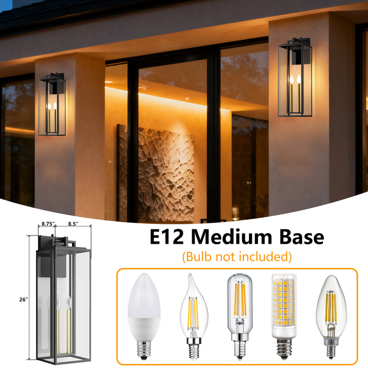 Harbor Black and Gold Base Outdoor Wall Light with Dusk to Dawn and Clear Tempered Glass #OW7102