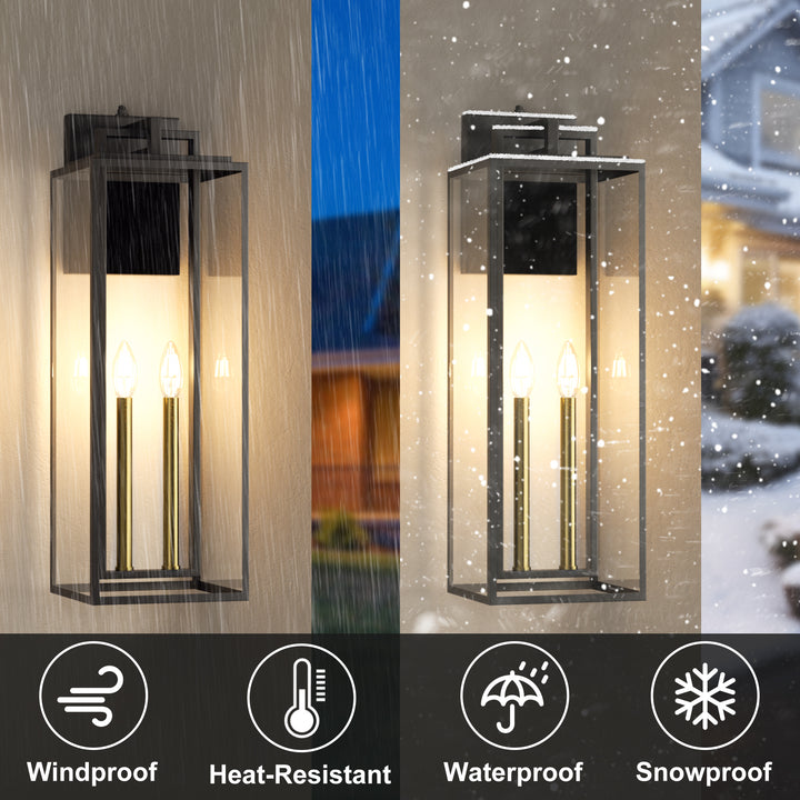 Harbor Black and Gold Base Outdoor Wall Light with Dusk to Dawn and Clear Tempered Glass #OW7102