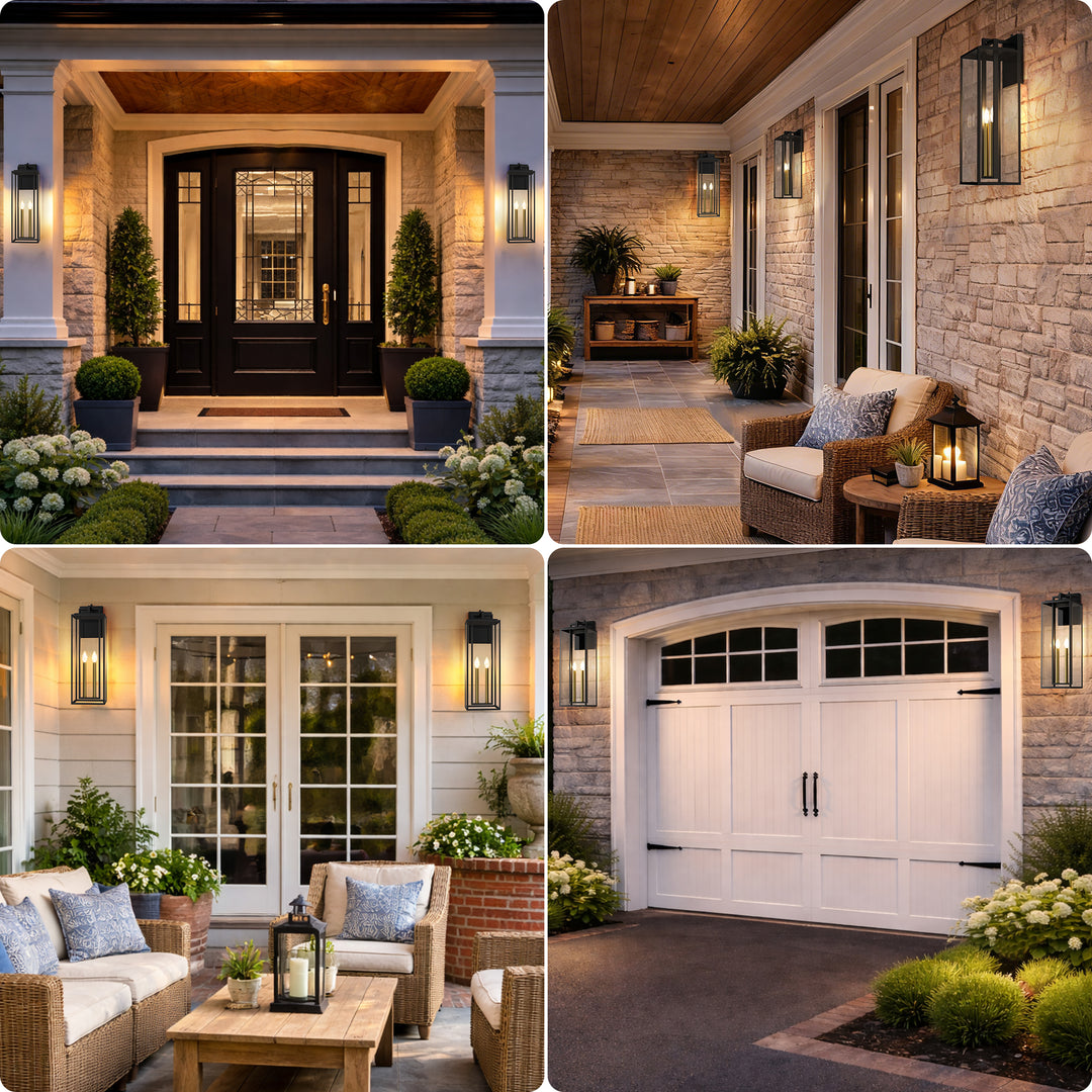 Harbor Black and Gold Base Outdoor Wall Light with Dusk to Dawn and Clear Tempered Glass #OW7102