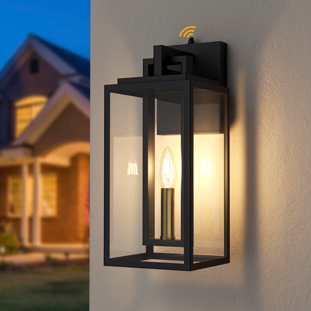 Harbor Black and Gold Base Outdoor Wall Light with Dusk to Dawn and Clear Tempered Glass #OW7102