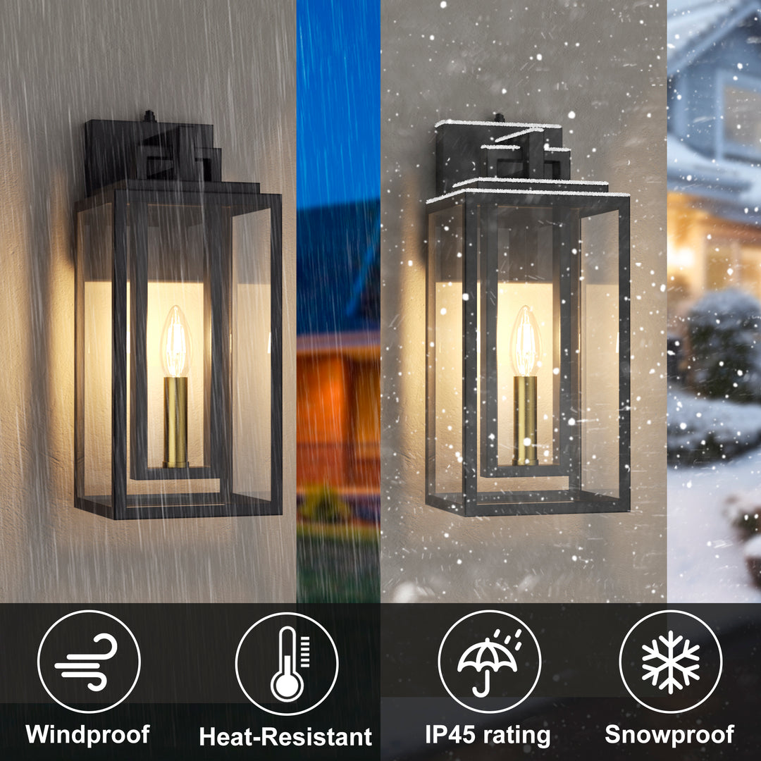 Harbor Black and Gold Base Outdoor Wall Light with Dusk to Dawn and Clear Tempered Glass #OW7102