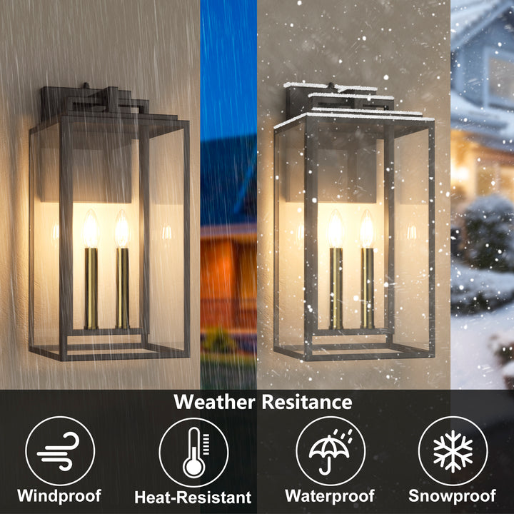Harbor Black and Gold Base Outdoor Wall Light with Dusk to Dawn and Clear Tempered Glass #OW7102