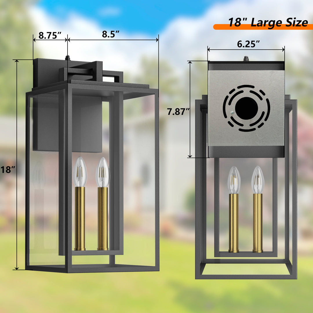 Harbor Black and Gold Base Outdoor Wall Light with Dusk to Dawn and Clear Tempered Glass #OW7102