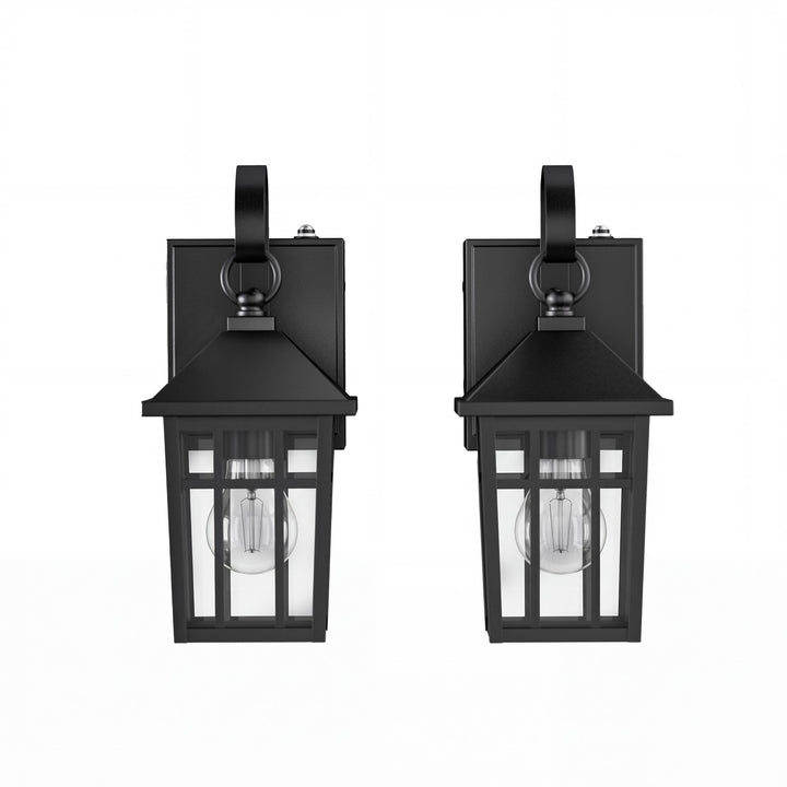 12.6''H Black Iron Clear Tempered Glass Outdoor Wall Light with Dusk to Dawn and Built-In GFCI Outlet (Set of 2) #OW7118