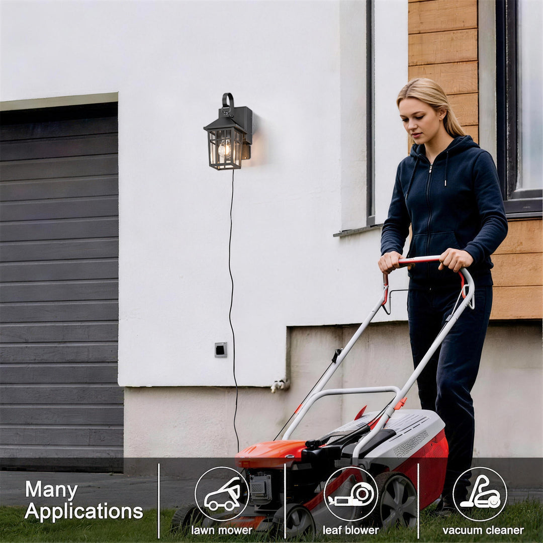 12.6''H Black Iron Clear Tempered Glass Outdoor Wall Light with Dusk to Dawn and Built-In GFCI Outlet (Set of 2) #OW7118