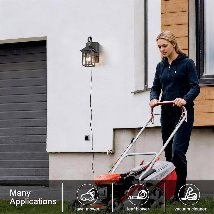 12.6''H Black Iron Clear Tempered Glass Outdoor Wall Light with Dusk to Dawn and Built-In GFCI Outlet (Set of 2) #OW7118