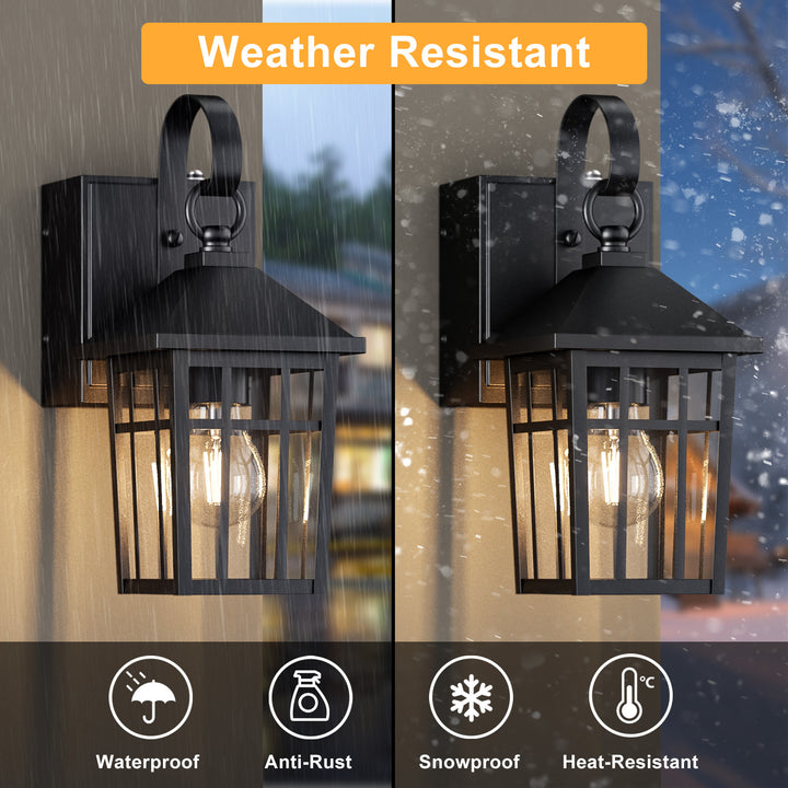 12.6''H Black Iron Clear Tempered Glass Outdoor Wall Light with Dusk to Dawn and Built-In GFCI Outlet (Set of 2) #OW7118