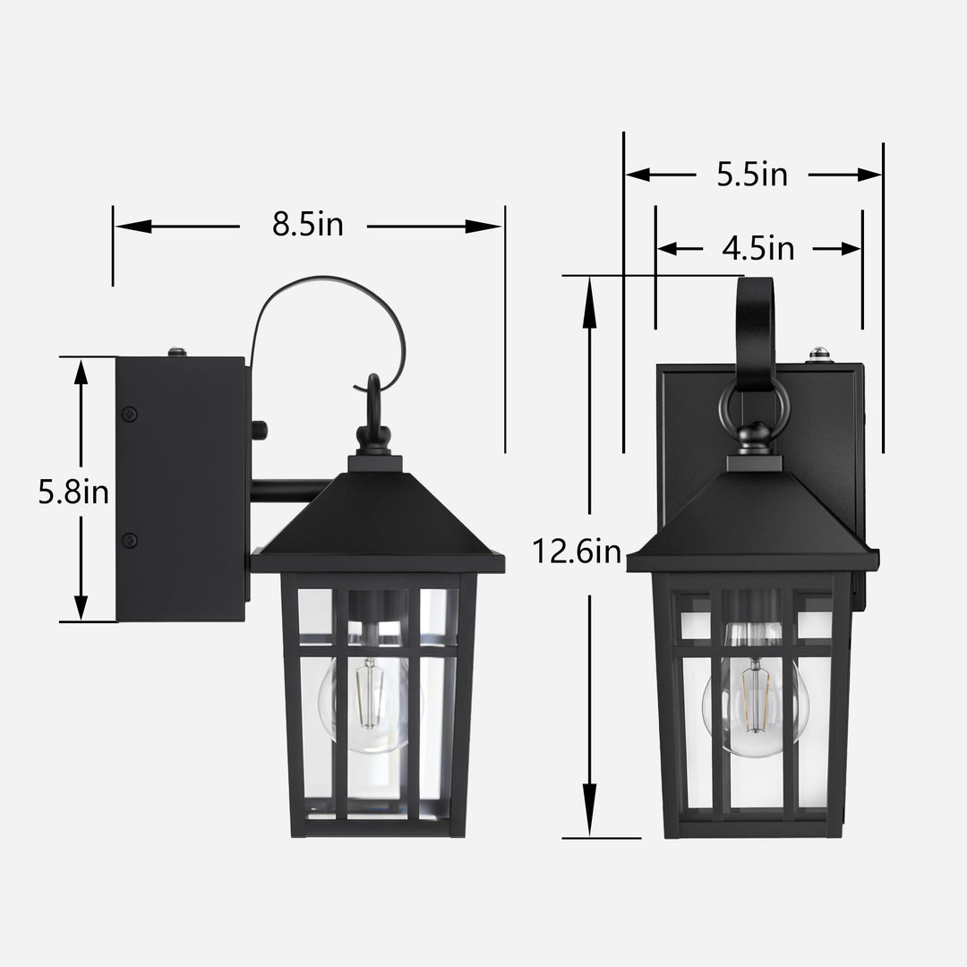 12.6''H Black Iron Clear Tempered Glass Outdoor Wall Light with Dusk to Dawn and Built-In GFCI Outlet (Set of 2) #OW7118