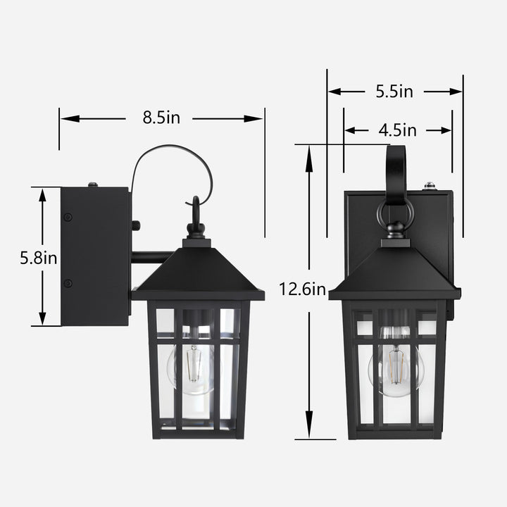 12.6''H Black Iron Clear Tempered Glass Outdoor Wall Light with Dusk to Dawn and Built-In GFCI Outlet (Set of 2) #OW7118