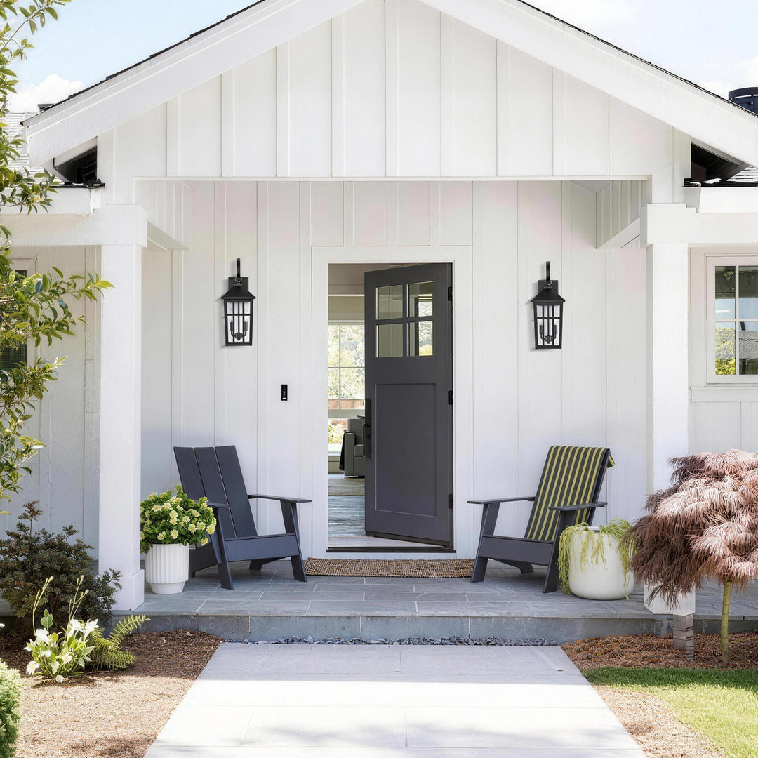 12.6''H Black Iron Clear Tempered Glass Outdoor Wall Light with Dusk to Dawn and Built-In GFCI Outlet (Set of 2) #OW7118