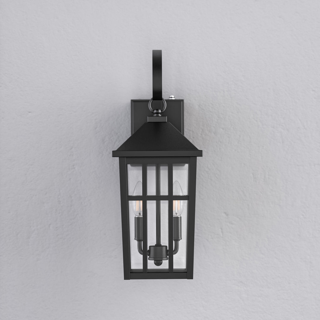 12.6''H Black Iron Clear Tempered Glass Outdoor Wall Light with Dusk to Dawn and Built-In GFCI Outlet (Set of 2) #OW7118