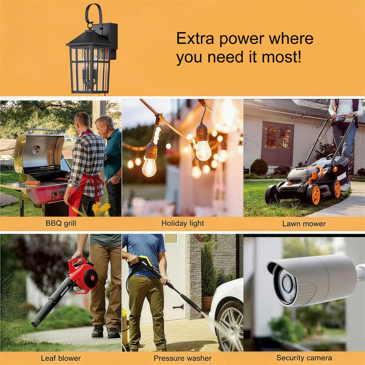 12.6''H Black Iron Clear Tempered Glass Outdoor Wall Light with Dusk to Dawn and Built-In GFCI Outlet (Set of 2) #OW7118