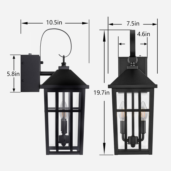 12.6''H Black Iron Clear Tempered Glass Outdoor Wall Light with Dusk to Dawn and Built-In GFCI Outlet (Set of 2) #OW7118