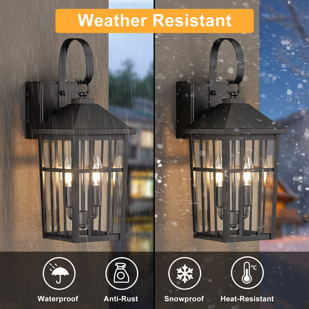 12.6''H Black Iron Clear Tempered Glass Outdoor Wall Light with Dusk to Dawn and Built-In GFCI Outlet (Set of 2) #OW7118