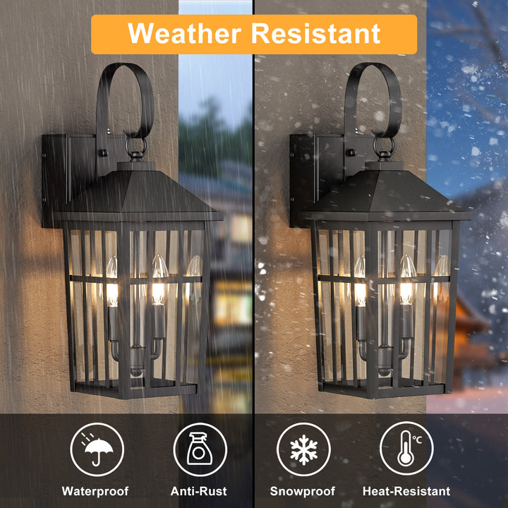 12.6''H Black Iron Clear Tempered Glass Outdoor Wall Light with Dusk to Dawn and Built-In GFCI Outlet (Set of 2) #OW7118