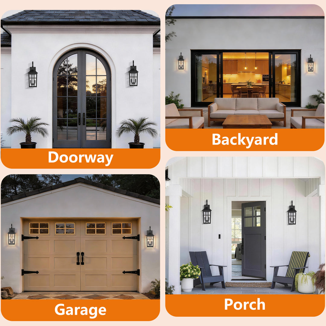 12.6''H Black Iron Clear Tempered Glass Outdoor Wall Light with Dusk to Dawn and Built-In GFCI Outlet (Set of 2) #OW7118