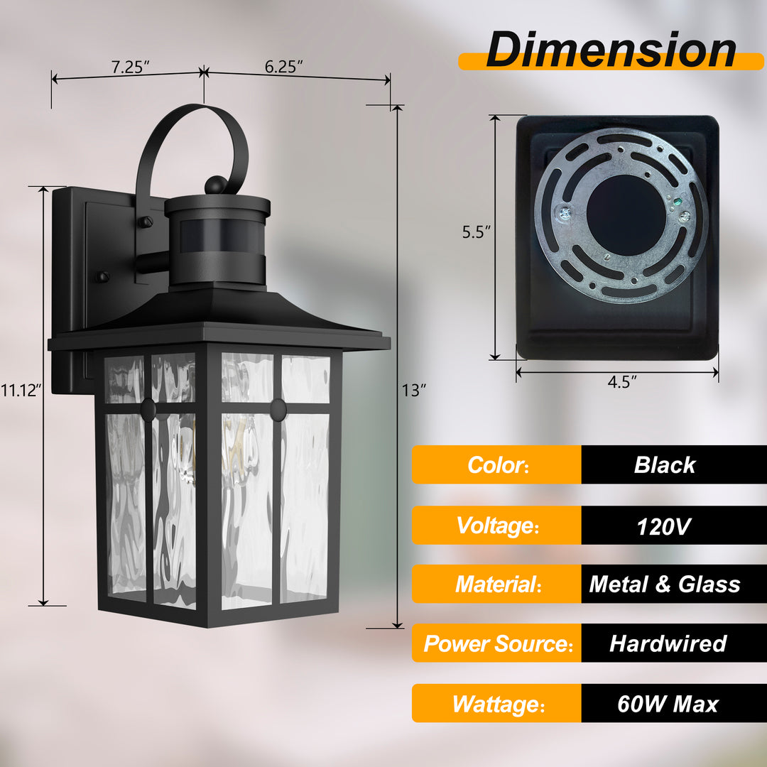 Solstice 13''H Aluminum Black ETL Water Ripple Glass Outdoor Wall Light with Dusk to Dawn and Motion Sensor (Set of 2) #OW7123